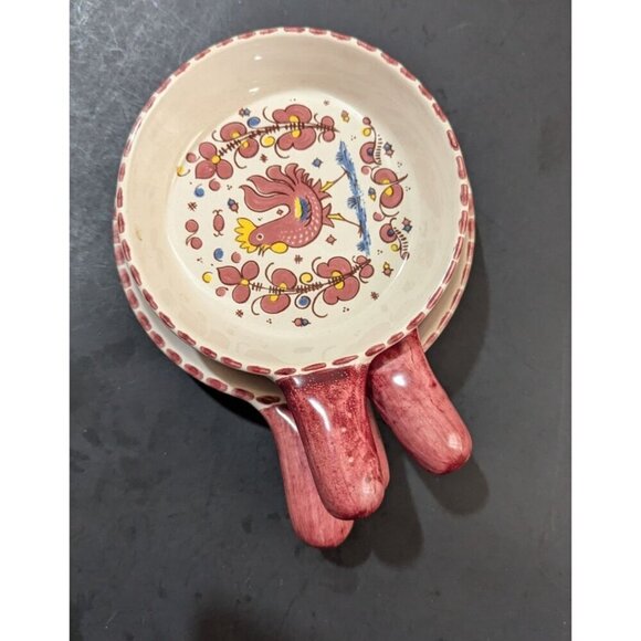 Paul Vogt handled bowls Rooster floral design Red Farmhouse Cottage 4 - Picture 4 of 8